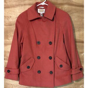 Talbots Woman 4 Petite Pea Coat 100% Wool Double Breasted Red Preppy Classic